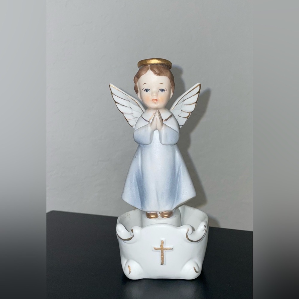 VINTAGE HOLY WATER FONT ANGEL JAPAN HAND PAINTED Hand Painted. 1960's